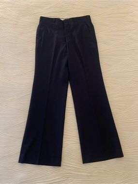 Vintage Navy Blue Flared 100% Wool Flat Front Pants, size 32x30